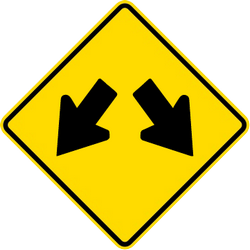 Traffic sign of Malaysia: Warning for an obstacle, pass left or right