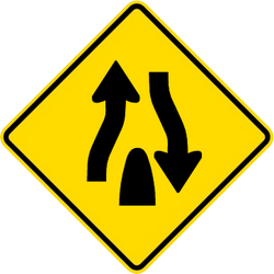 Traffic sign of Malaysia: Warning for the end of a divided road