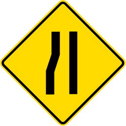Traffic sign of Malaysia: Warning for a road narrowing on the left