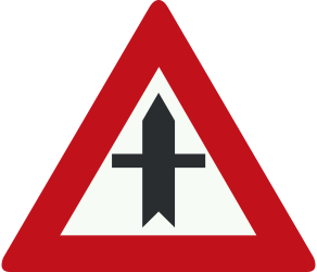 Traffic sign of Netherlands: Warning for a crossroad side roads on the left and right