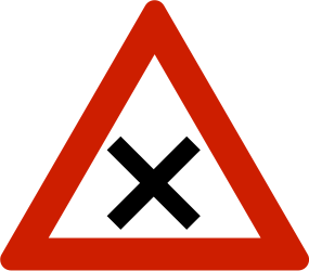 Traffic sign of Norway: Warning for an uncontrolled crossroad