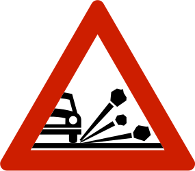 Traffic sign of Norway: Warning for loose chippings on the road surface