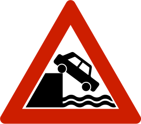 Traffic sign of Norway: Warning for a quayside or riverbank