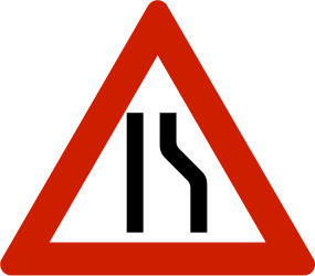 Traffic sign of Norway: Warning for a road narrowing on the right