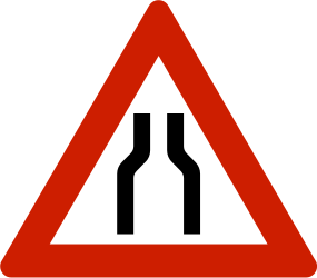Traffic sign of Norway: Warning for a road narrowing