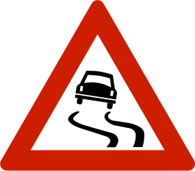 Traffic sign of Norway: Warning for a slippery road surface