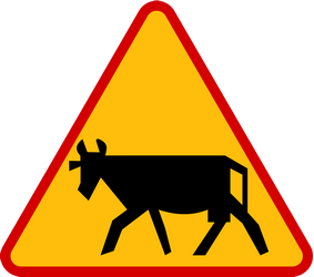 Traffic sign of Poland: Warning for cattle on the road