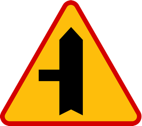 Traffic sign of Poland: Warning for a crossroad with a side road on the left