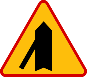 Traffic sign of Poland: Warning for a crossroad with a sharp side road on the left