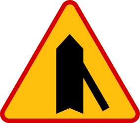 Traffic sign of Poland: Warning for a crossroad with a sharp side road on the right