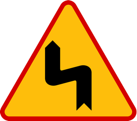 Traffic sign of Poland: Warning for a double curve, first left then right