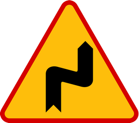 Traffic sign of Poland: Warning for a double curve, first right then left