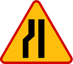 Traffic sign of Poland: Warning for a road narrowing on the left