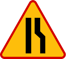 Traffic sign of Poland: Warning for a road narrowing on the right