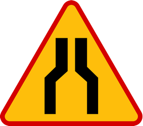 Traffic sign of Poland: Warning for a road narrowing