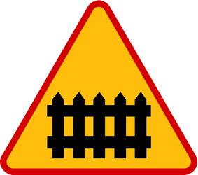 Traffic sign of Poland: Warning for a railroad crossing with barriers