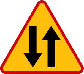 Traffic sign of Poland: Warning for a road with two-way traffic