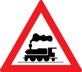 Traffic sign of Romania: Warning for a railroad crossing without barriers