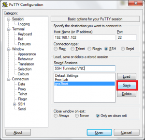 putty save the configuration