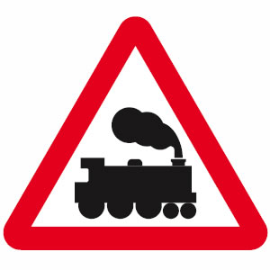 Level crossing without barrier or gate ahead sign
