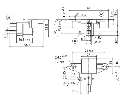 Dimensional drawing of the voltage regulator 5102.3771.060